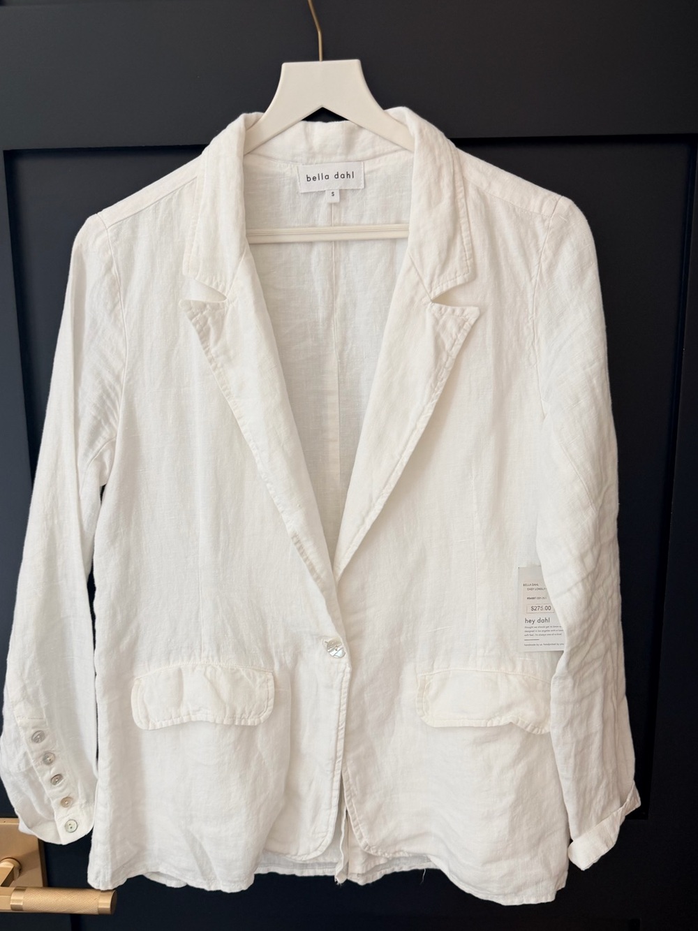 NWTs Bella Dahl White Linen-Blend Single-Button Blazer